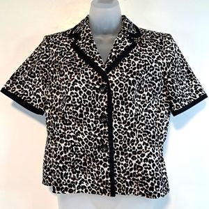 Kasper Women's Size 8 Brown Black Leopard Print Jacket Blazer Short Slee…